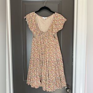 Entro Beige Floral Trim Dress Size S